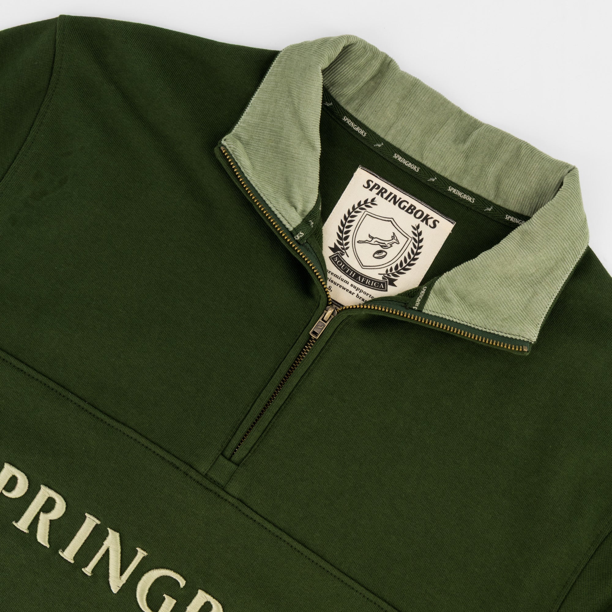 Springboks Word Quarter Zip Sweat - Military Olive - Old School