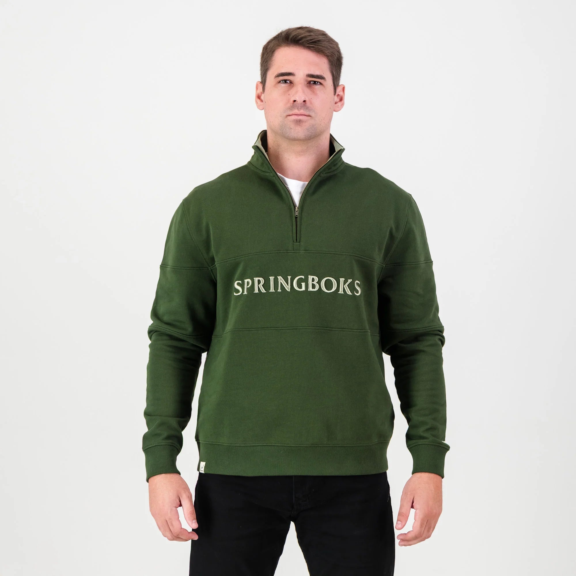Springboks Word Quarter Zip Sweat - Military Olive - Old School
