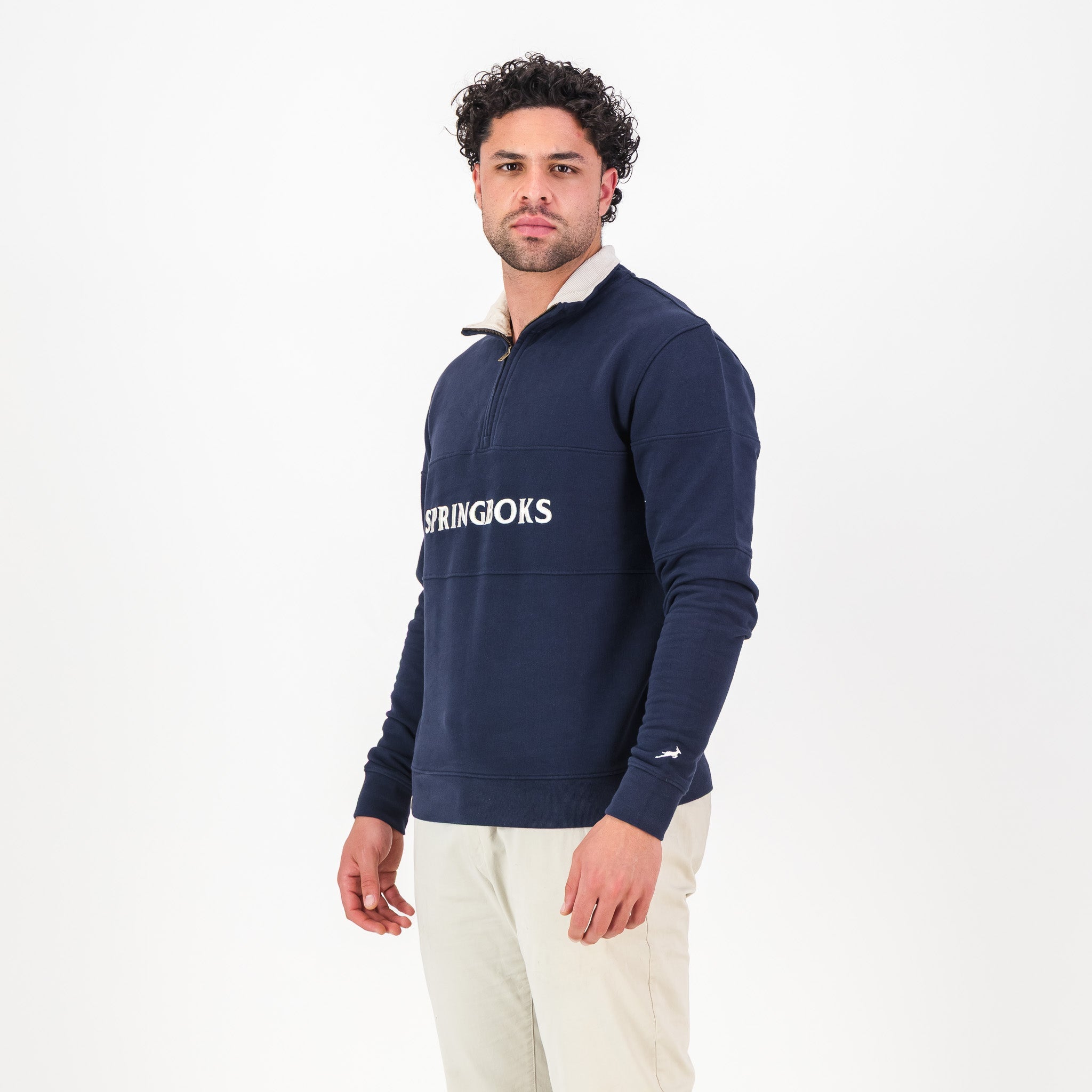 Springboks Word Quarter Zip Sweat - Navy - Old School