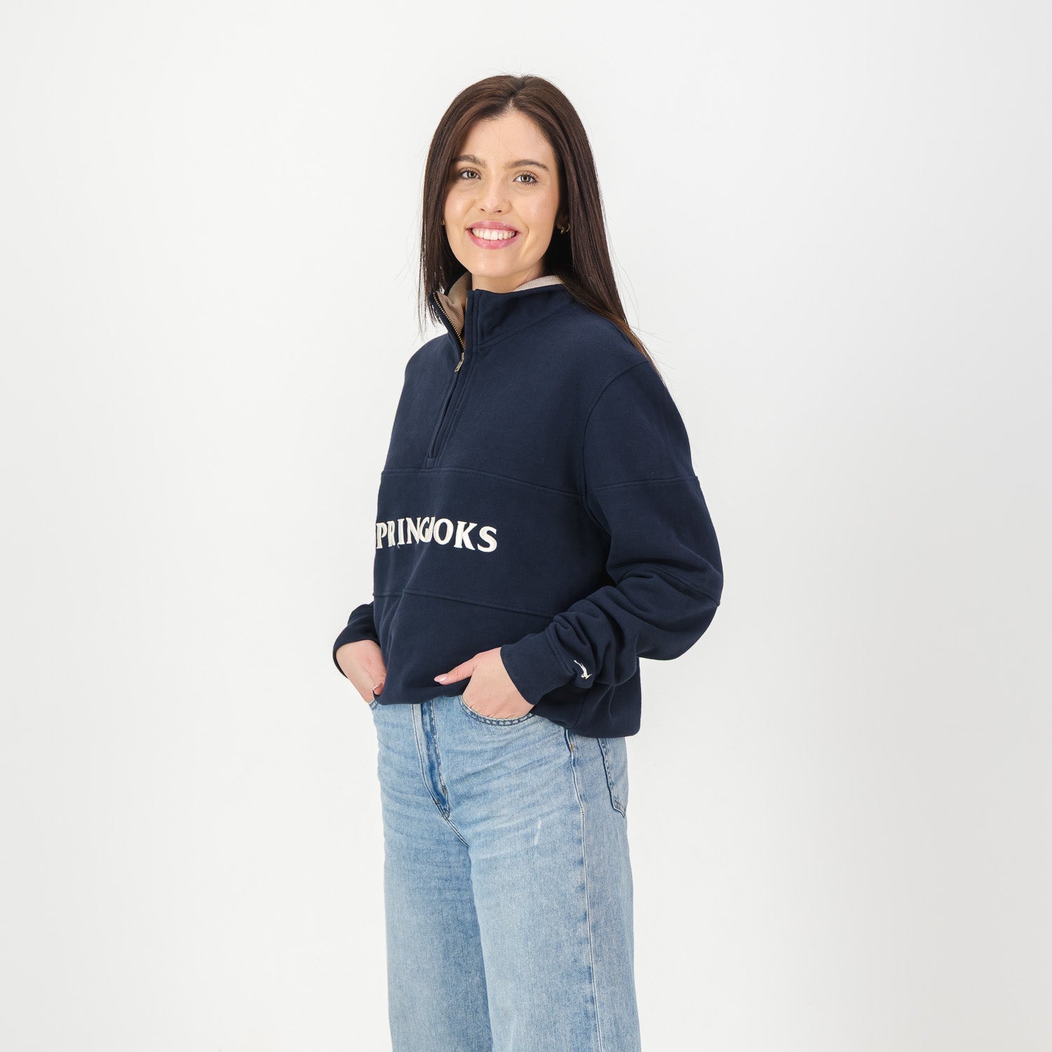 Springboks Word Quarter Zip Sweat - Navy - Old School