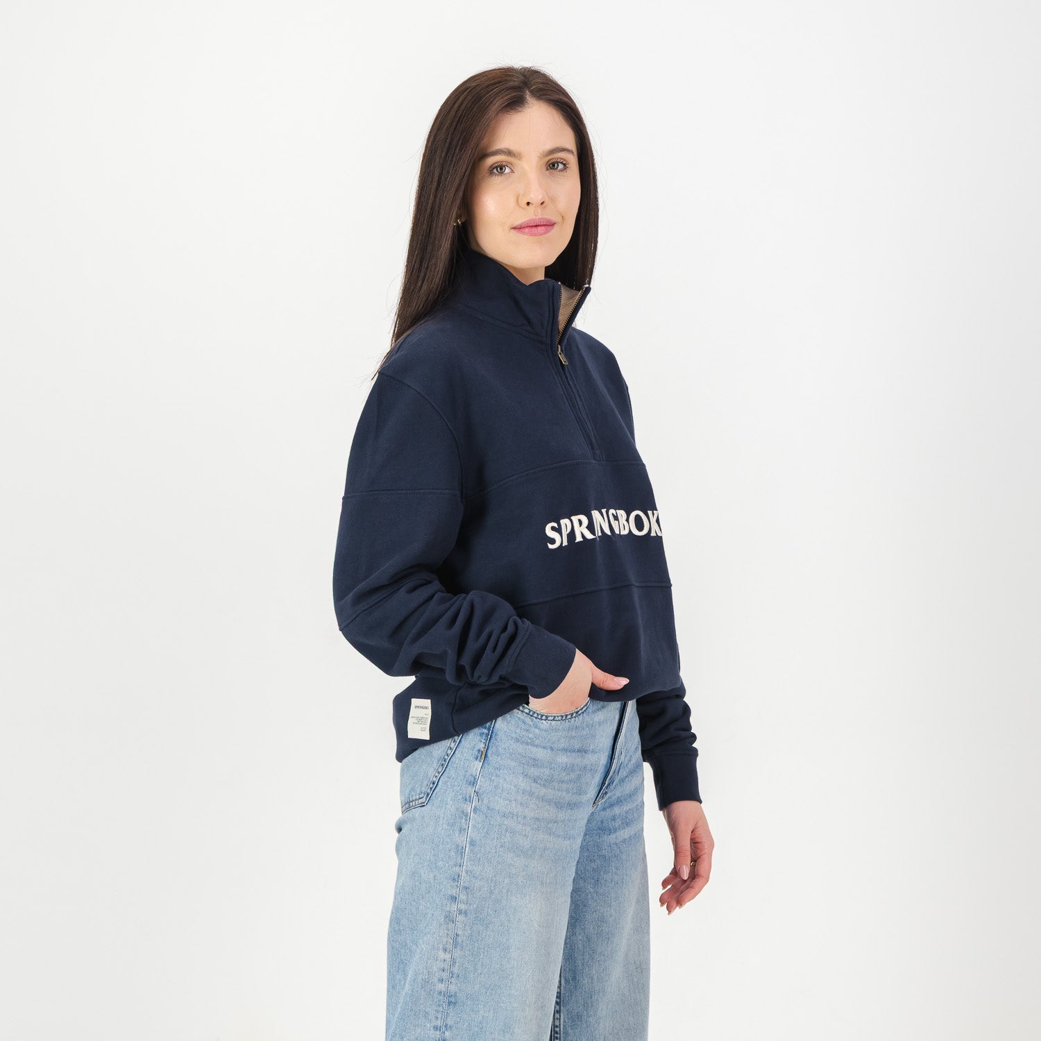 Springboks Word Quarter Zip Sweat - Navy - Old School