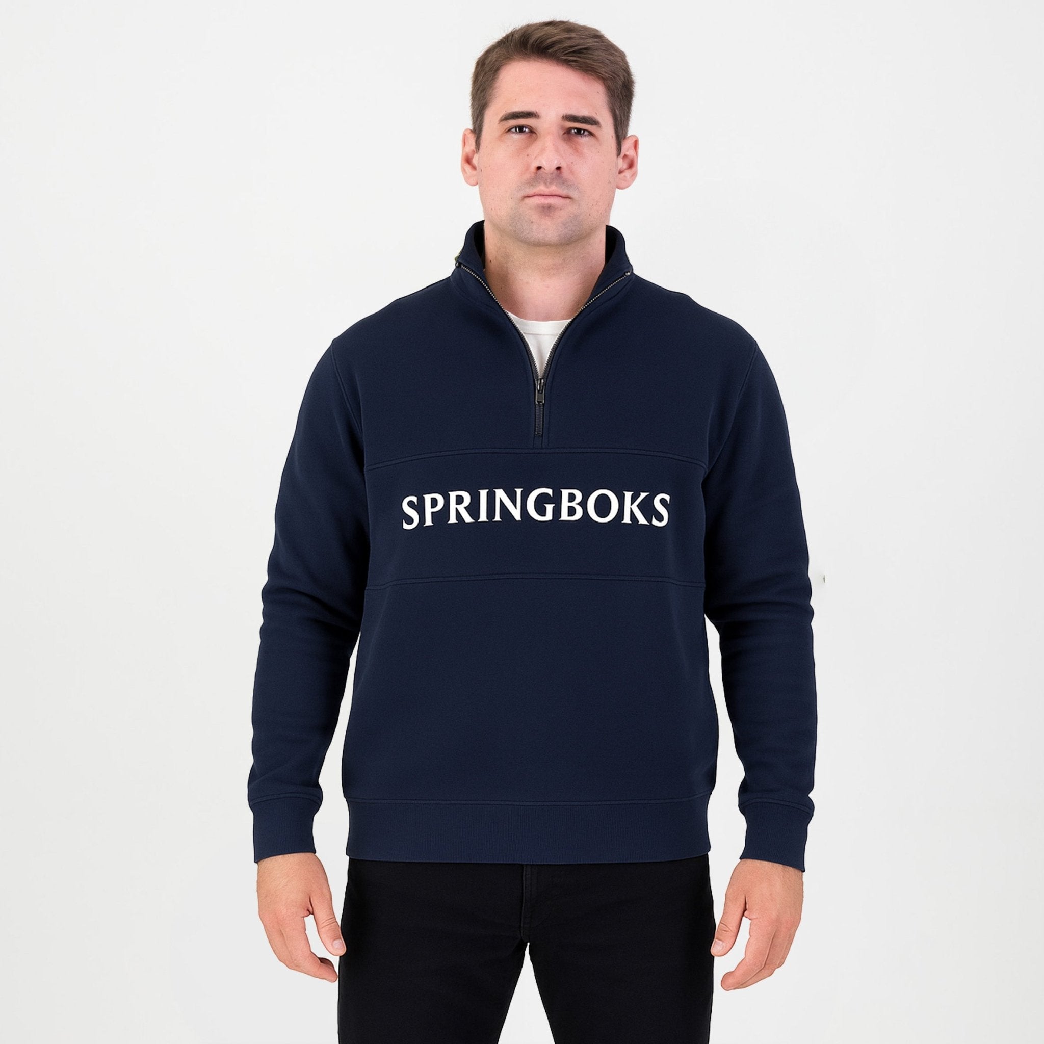 Springboks Word Quarter Zip Sweat - Navy - Old School