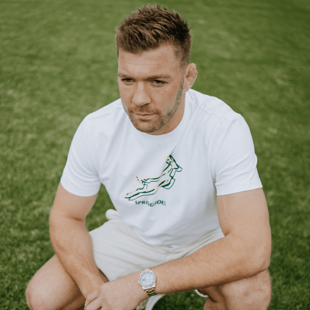 Stacked Springbok Crew Tee - White - Old School