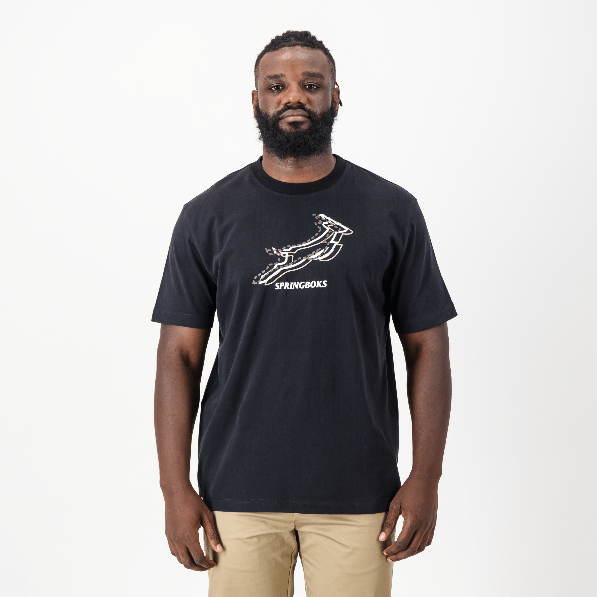 Stacked Springboks Crew Tee - Black - Old School