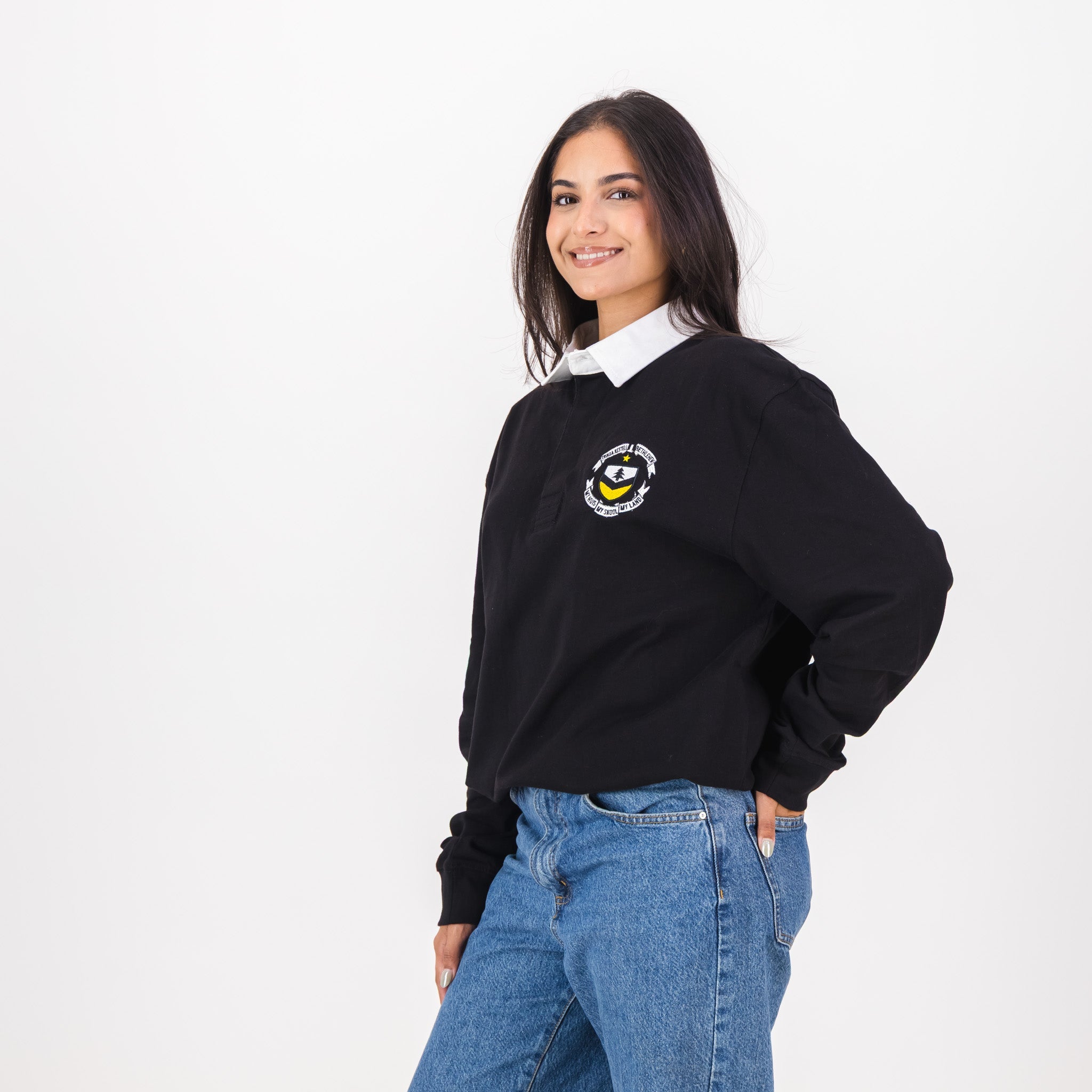 Truida Kestell Tops LS Rugby Jersey Plain Em Black - Old School